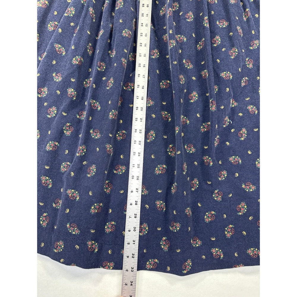 Vintage 80s Lands End‎ Corduroy Midi Skirt Sz 12 Navy Blue Paisley Pleated USA - Picture 9 of 9